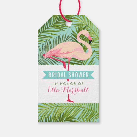 Tropisch roze flamingo bruiloft Vrijgezellenfeest Cadeaulabel (Voorkant)