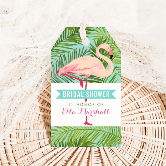 Tropisch roze flamingo bruiloft Vrijgezellenfeest Cadeaulabel