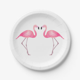 Tropisch roze flamingo bruiloft zomer strand papieren bordje