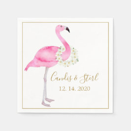 Tropisch roze flamingo en Magnolias Wedding Servet