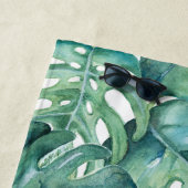 Tropisch roze flamingo en palmbladeren strandlaken (In situ)