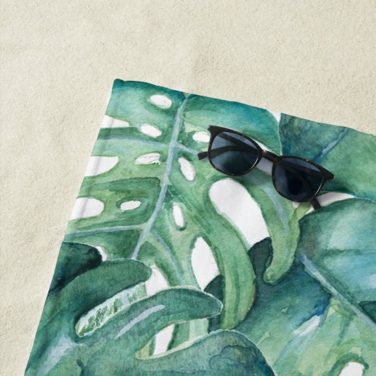 Tropisch roze flamingo en palmbladeren strandlaken (In situ)