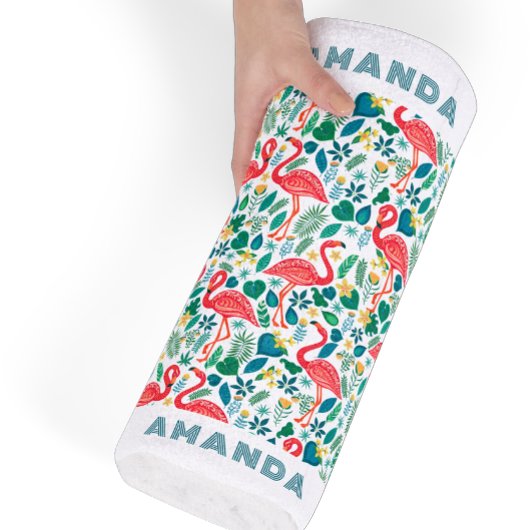 Tropisch roze flamingo en tropisch blad patroon strandlaken