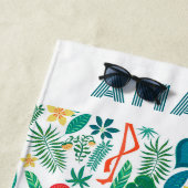 Tropisch roze flamingo en tropisch blad patroon strandlaken (In situ)