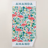 Tropisch roze flamingo en tropisch blad patroon strandlaken (Voorkant)
