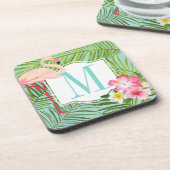 Tropisch Roze Flamingo Floral Monogram Initiaal Bier Onderzetter (Linkerzijde)