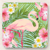 Tropisch roze flamingo Floral Palm Leaves Bier Onderzetter (Voorkant)