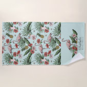 Tropisch Roze Flamingo Floral Patroon Turquoise Strandlaken (Voorkant)