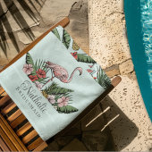 Tropisch Roze Flamingo Floral Patroon Turquoise Strandlaken