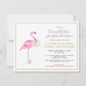 Tropisch roze flamingo Floral Reception Party Kaart (Achterkant)