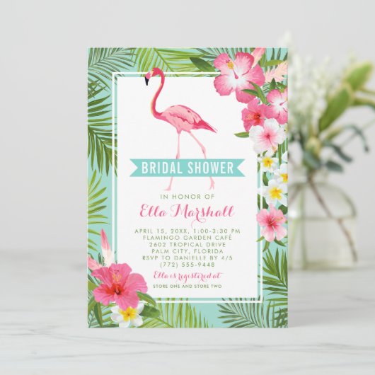 Tropisch roze flamingo Floral Vrijgezellenfeest Kaart (Staand voorkant)