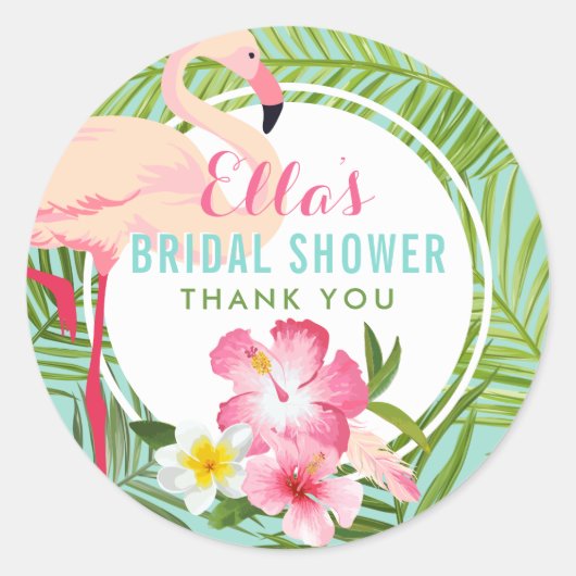 Tropisch roze flamingo Floral Vrijgezellenfeest Ronde Sticker (Voorkant)
