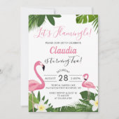 Tropisch roze flamingo Fotodag Uitnodiging (Voorkant)