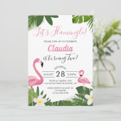 Tropisch roze flamingo Fotodag Uitnodiging (Staand voorkant)