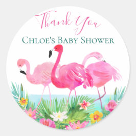 Tropisch roze flamingo gepersonaliseerd ronde sticker