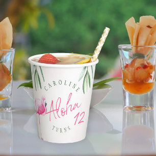 Tropisch roze flamingo gepersonaliseerd verjaardag papieren bekers