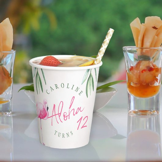 Tropisch roze flamingo gepersonaliseerd verjaardag papieren bekers