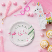 Tropisch roze flamingo gepersonaliseerd verjaardag papieren bordje (Feest)