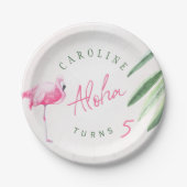 Tropisch roze flamingo gepersonaliseerd verjaardag papieren bordje (Voorkant)
