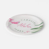 Tropisch roze flamingo gepersonaliseerd verjaardag papieren bordje (Gekanteld)
