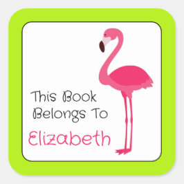 Tropisch roze flamingo Gepersonaliseerde Referplat Vierkante Sticker