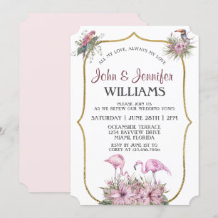 Tropisch roze flamingo Gold Vow Renewal Kaart