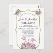 Tropisch roze flamingo Gold Wedding Vow Renewal Briefkaart (Voorkant / Achterkant)