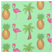 Tropisch roze flamingo Green Palm Tree Pineappel Stof (Close Up)