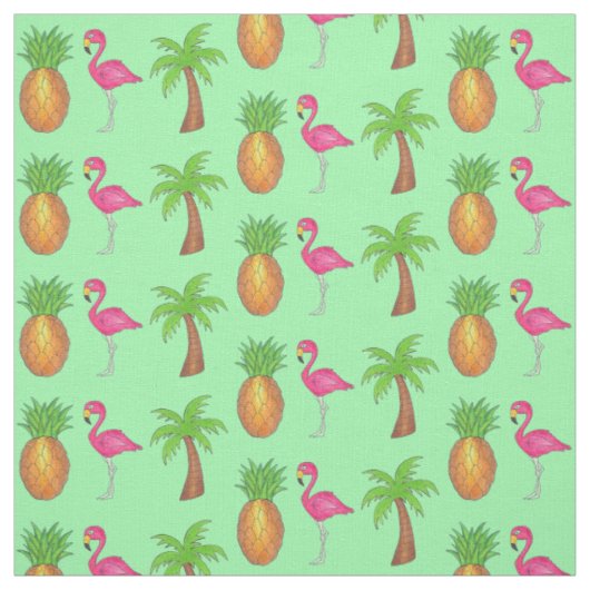 Tropisch roze flamingo Green Palm Tree Pineappel Stof (Swatch)