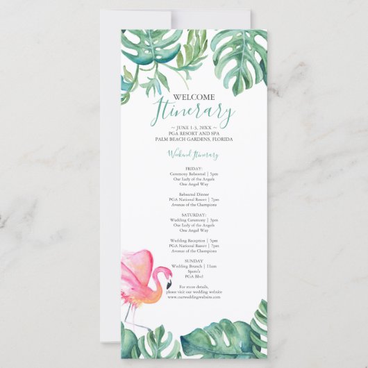 Tropisch roze flamingo Greenery Weddenrenroute (Voorkant)