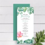 Tropisch roze flamingo Greenery Weddenrenroute<br><div class="desc">Welkom uw gast met dit tropische huwelijkstraathonprogramma. Dit weekend kenmerkt de planner mijn oorspronkelijke waterverf roze flamingo en monstera palmbladeren in tinten, groen en turkooisblauw. Uw details worden geplaatst in een elegant handgeschreven manuscript en sans serif typografie. Perfect voor de kust- en tropische groenerbruiloften, bachelorette en het weekend van het...</div>