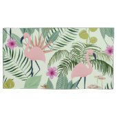 Tropisch roze flamingo groen blad uniek kussensloop (Voorkant-Links)