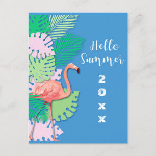 Tropisch roze flamingo Hallo zomer Briefkaart