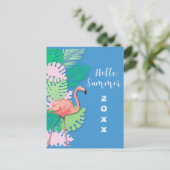 Tropisch roze flamingo Hallo zomer Briefkaart (Staand voorkant)