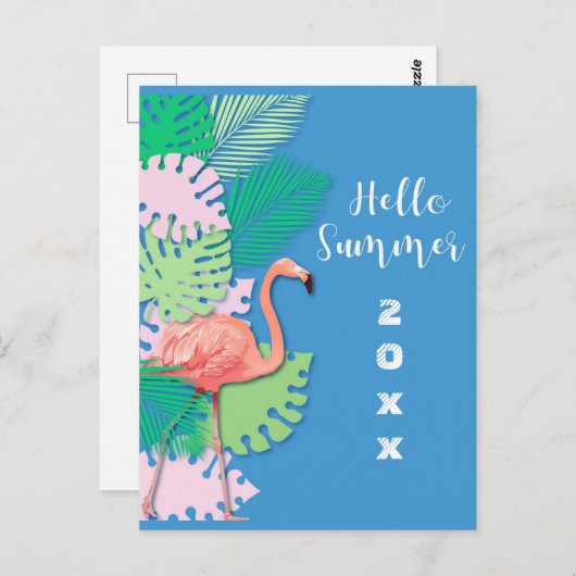 Tropisch roze flamingo Hallo zomer Briefkaart (Voorkant / Achterkant)