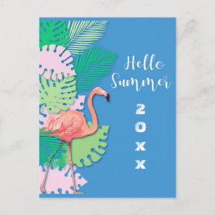 Tropisch roze flamingo Hallo zomer Briefkaart