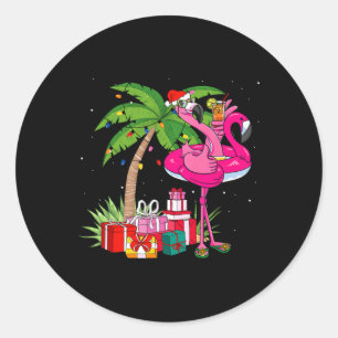 Tropisch Roze Flamingo Kerstmis In Juli Zomer Pa Ronde Sticker