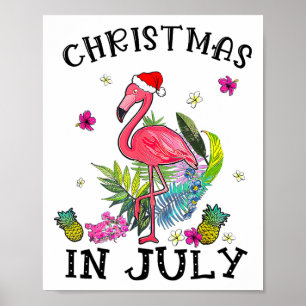 Tropisch Roze Flamingo Kerstmis In Juli Zomer Poster