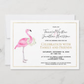 Tropisch roze flamingo Magnolia Floral Reception Kaart (Voorkant)