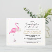 Tropisch roze flamingo Magnolia Floral Reception Kaart (Staand voorkant)