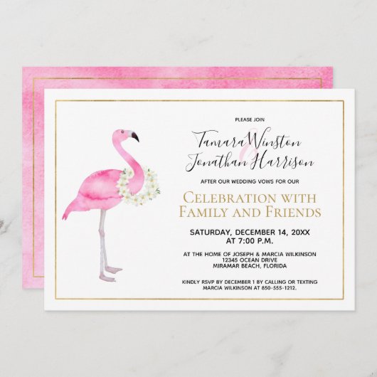 Tropisch roze flamingo Magnolia Floral Reception Kaart (Voorkant / Achterkant)
