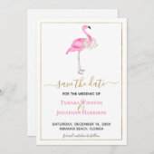 Tropisch roze flamingo Magnolias Beach Weddenschap Save The Date (Voorkant / Achterkant)