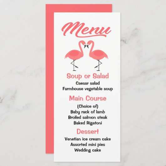 Tropisch Roze Flamingo Menu Bruiloft, Feest Luau (Voorkant / Achterkant)