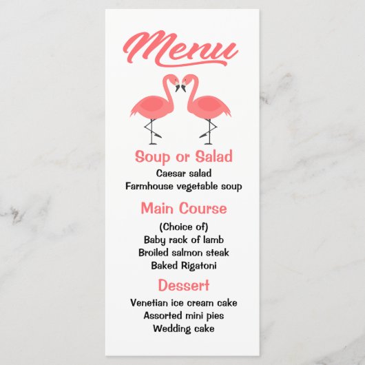 Tropisch Roze Flamingo Menu Bruiloft, Feest Luau (Voorkant)