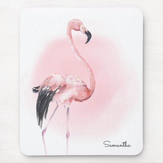 Tropisch Roze Flamingo met Naam Muismat (Voorkant)