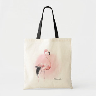 Tropisch Roze Flamingo met Naam Tote Bag