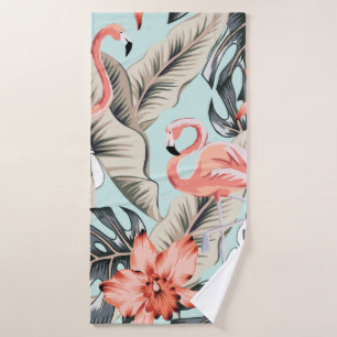 Tropisch roze flamingo met orchidee bloemen en lea badhanddoek
