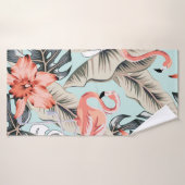 Tropisch roze flamingo met orchidee bloemen en lea badhanddoek (Badhanddoek)