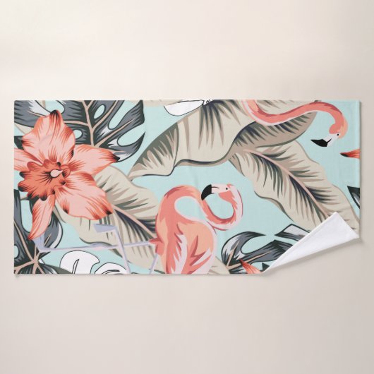 Tropisch roze flamingo met orchidee bloemen en lea badhanddoek (Badhanddoek)