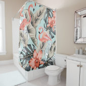 Tropisch roze flamingo met orchidee bloemen en lea douchegordijn (In situ)